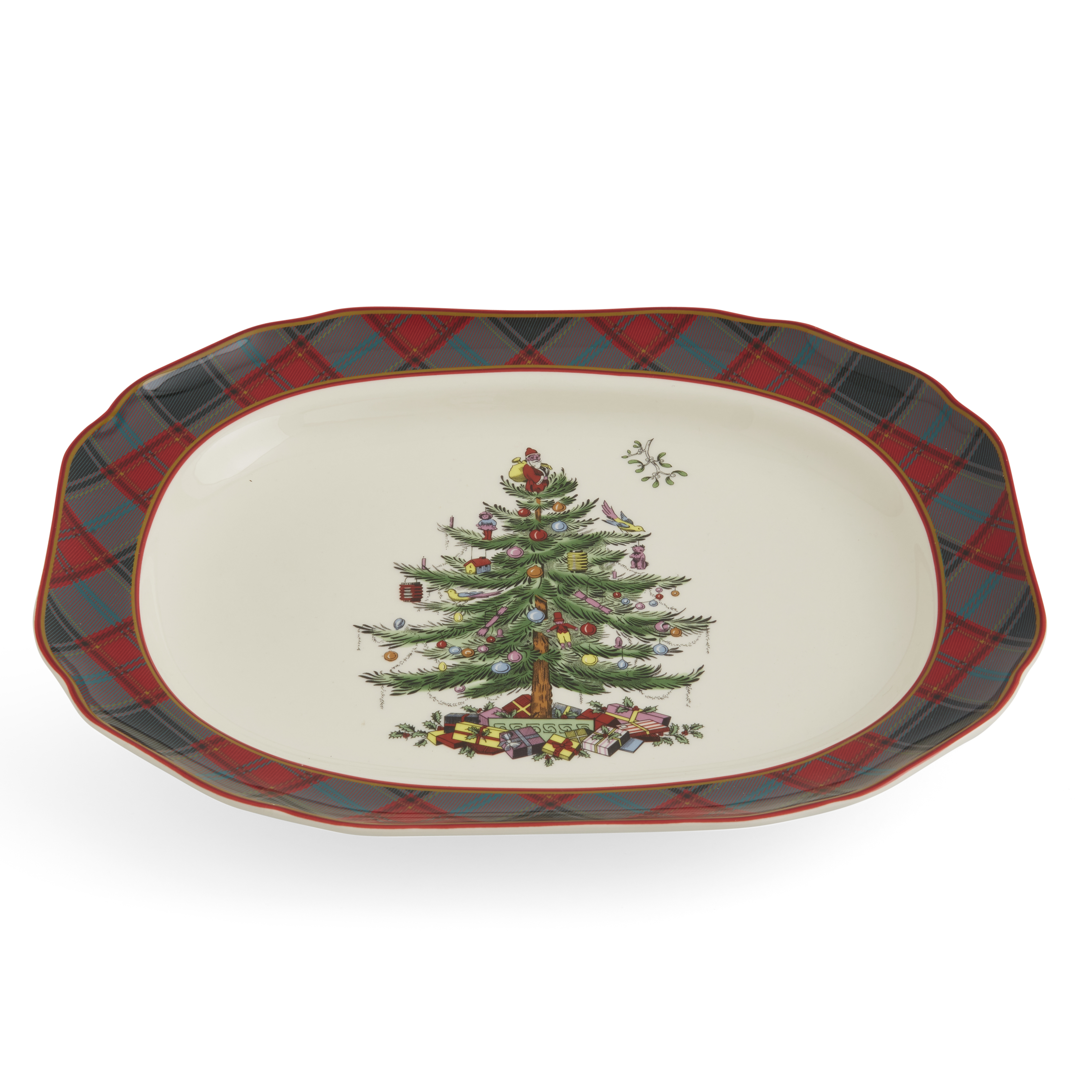 Christmas Tree Tartan 14 Inch Rectangular Platter image number null